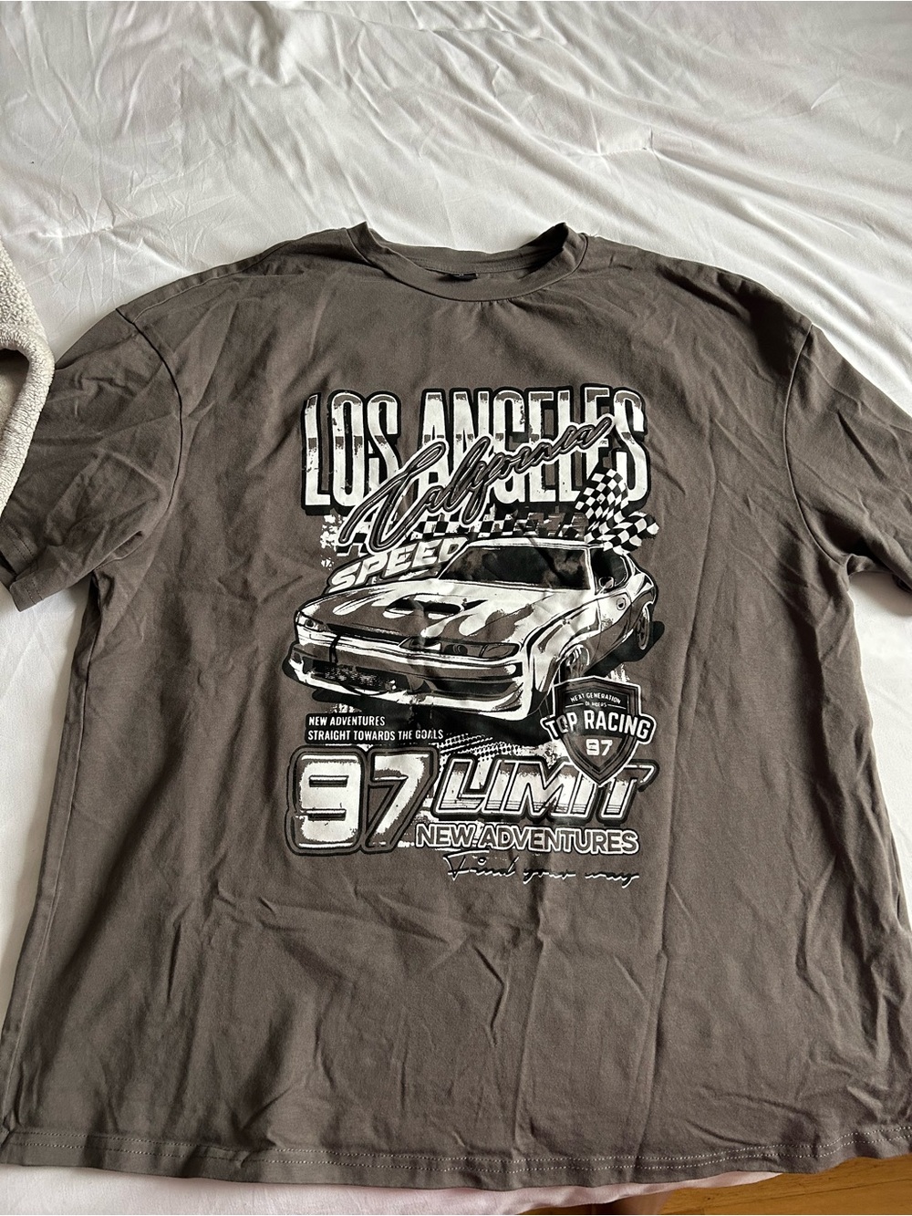 SHEIN Taupe Graphic 'Los Angeles' Racing Tee